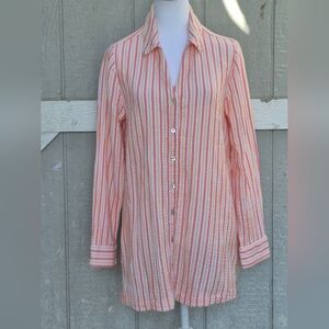 SOFT SURROUNDINGS Striped Tunic top Shirt Coral Peach Women's Cotton Size M